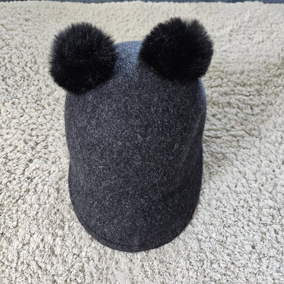 ZARA Girls Wool Derby Hat with Fake Fur Pom Poms - Picture 1 of 4